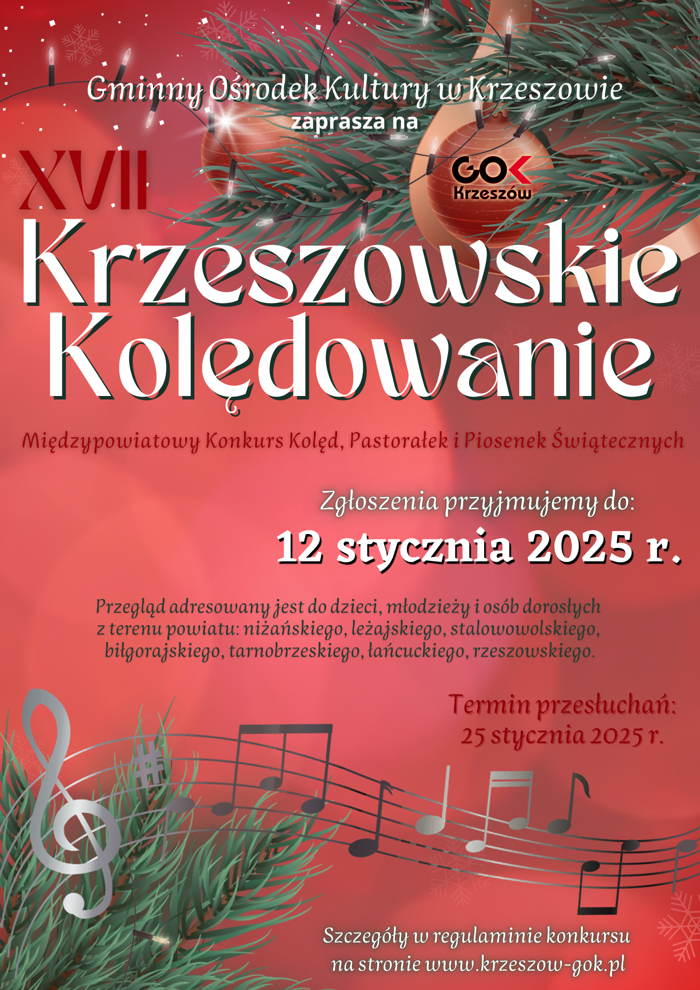 Zapraszamy do udziału w XVII Konkursie Kolęd, Pastorałek i Piosenek Świątecznych „Krzeszowskie Kolędowanie” 2025