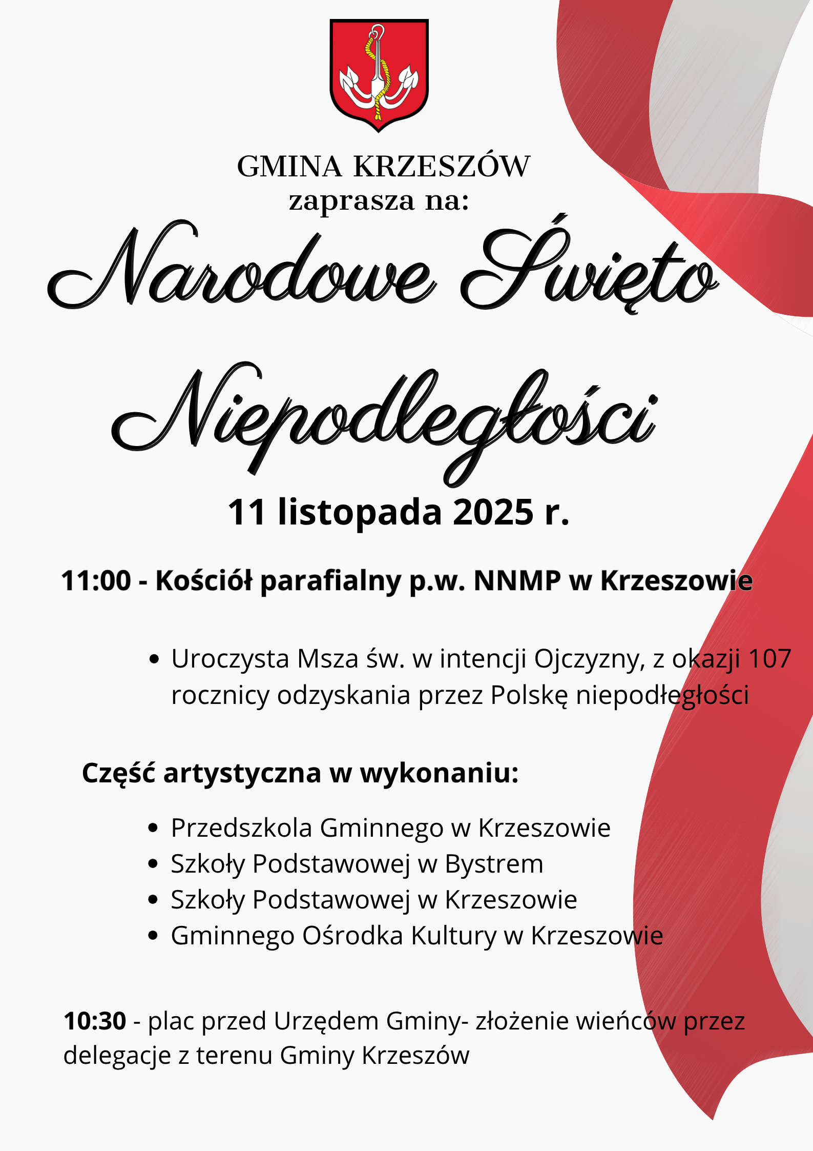 11 LISTOPADA 2025 r. Narodowe Święto Niepodległości w Gminie Krzeszów