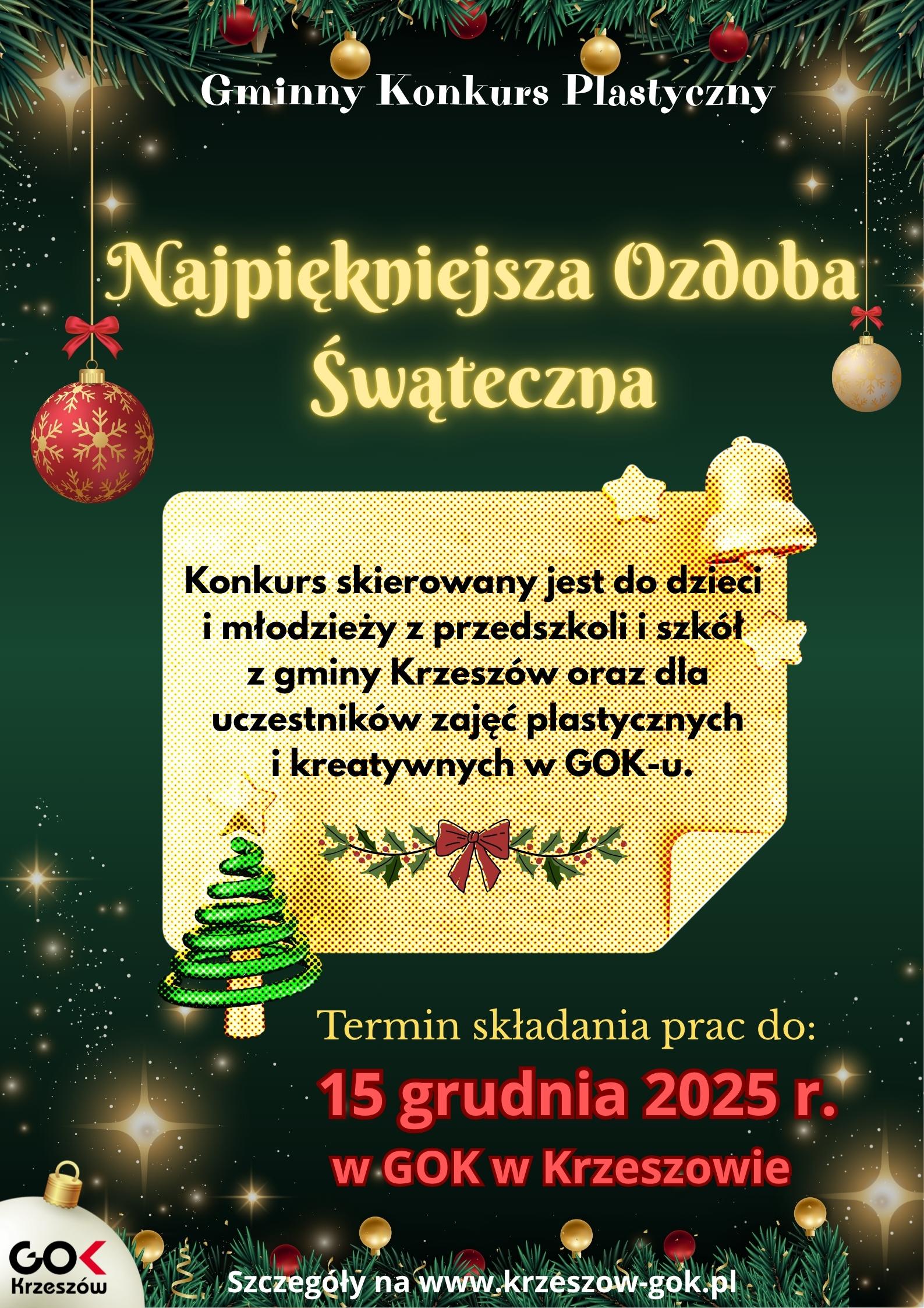 Konkurs pod nazwą „Najpiękniejsza Ozdoba Świąteczna”- zapraszamy do udziału