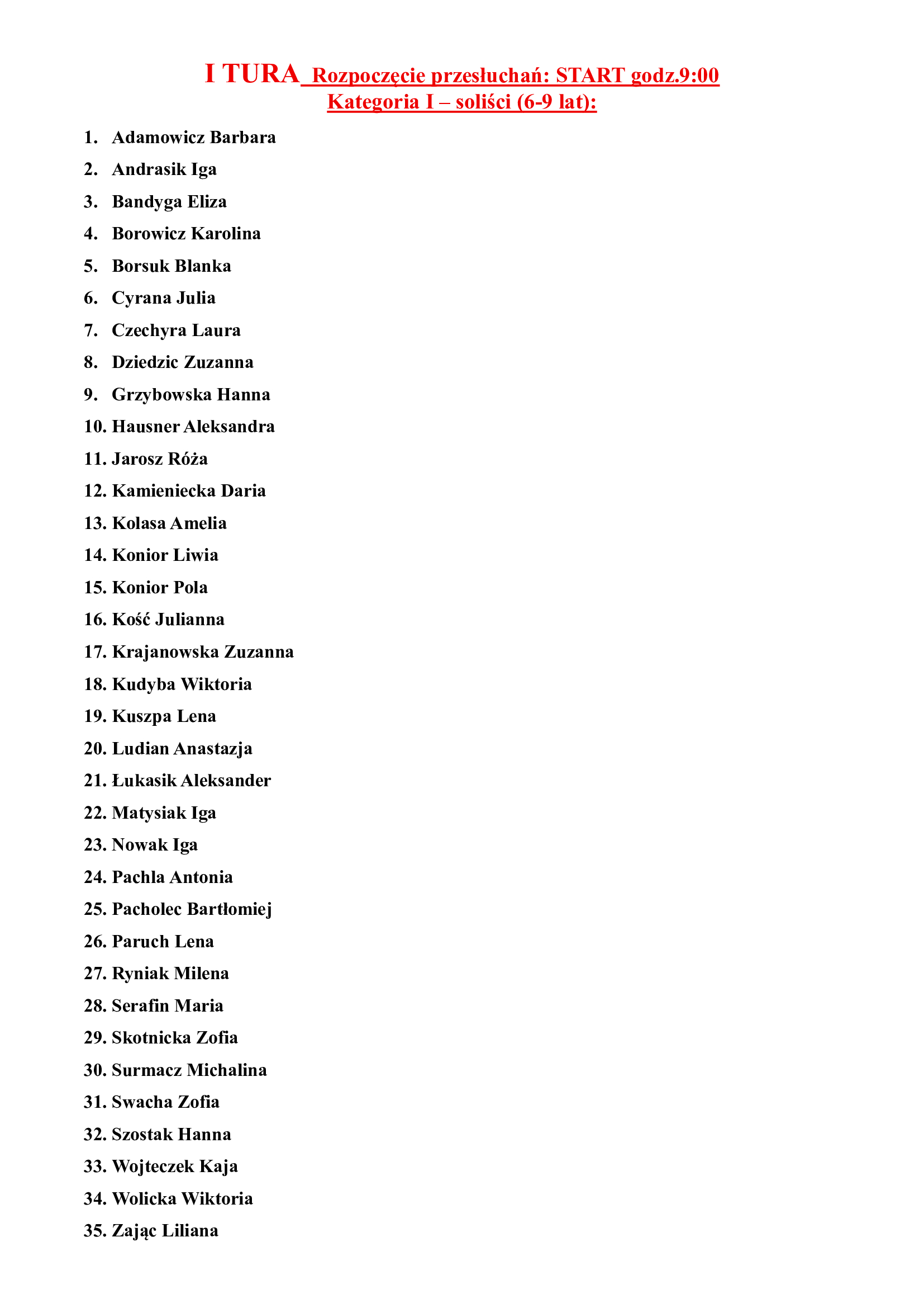 Lista kolejności na ,,Krzeszowskie Kolędowanie” 2026