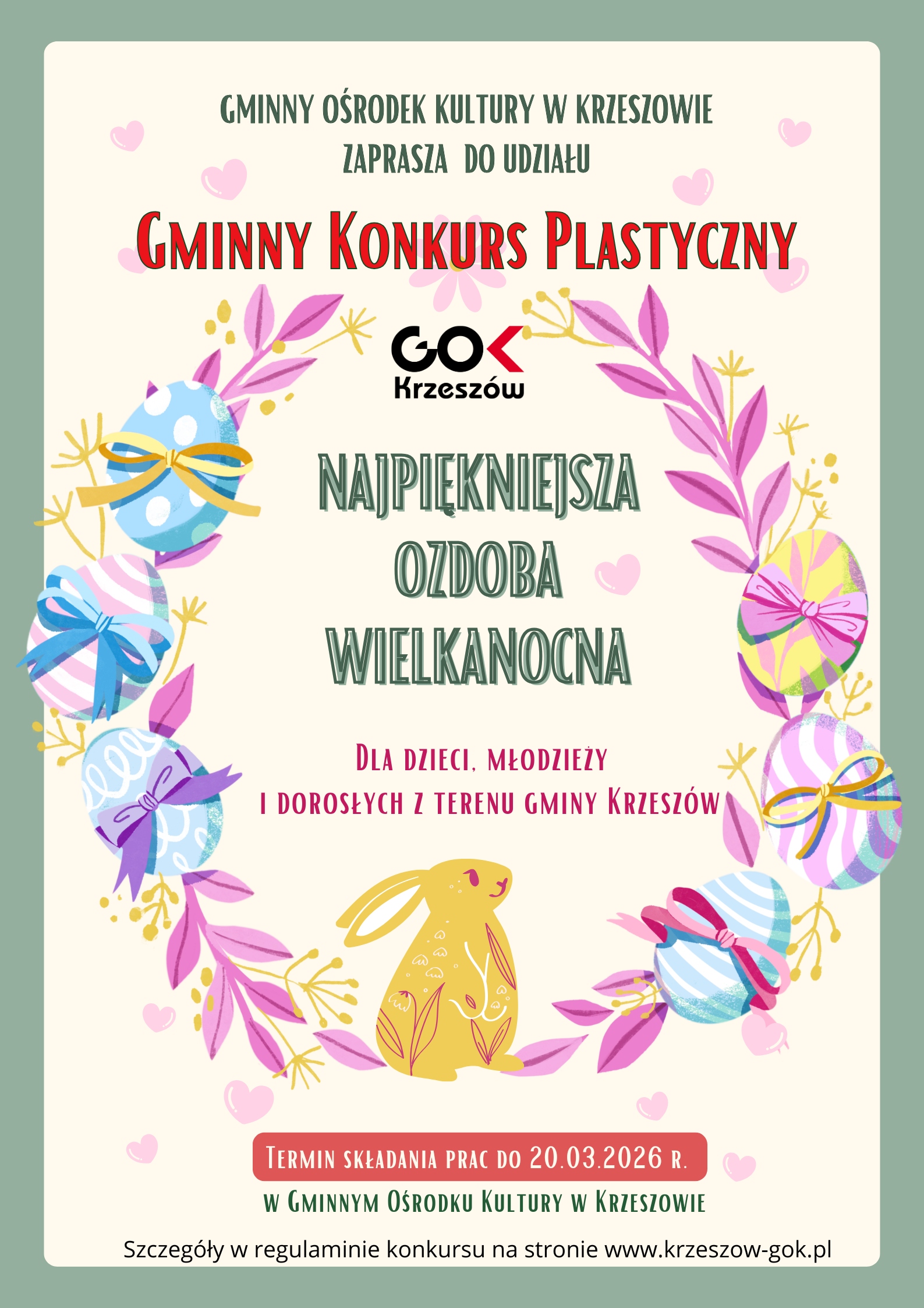 Zapraszamy do udziału w Gminnym Konkursie Plastycznym na Najpiękniejszą Ozdobę Wielkanocną