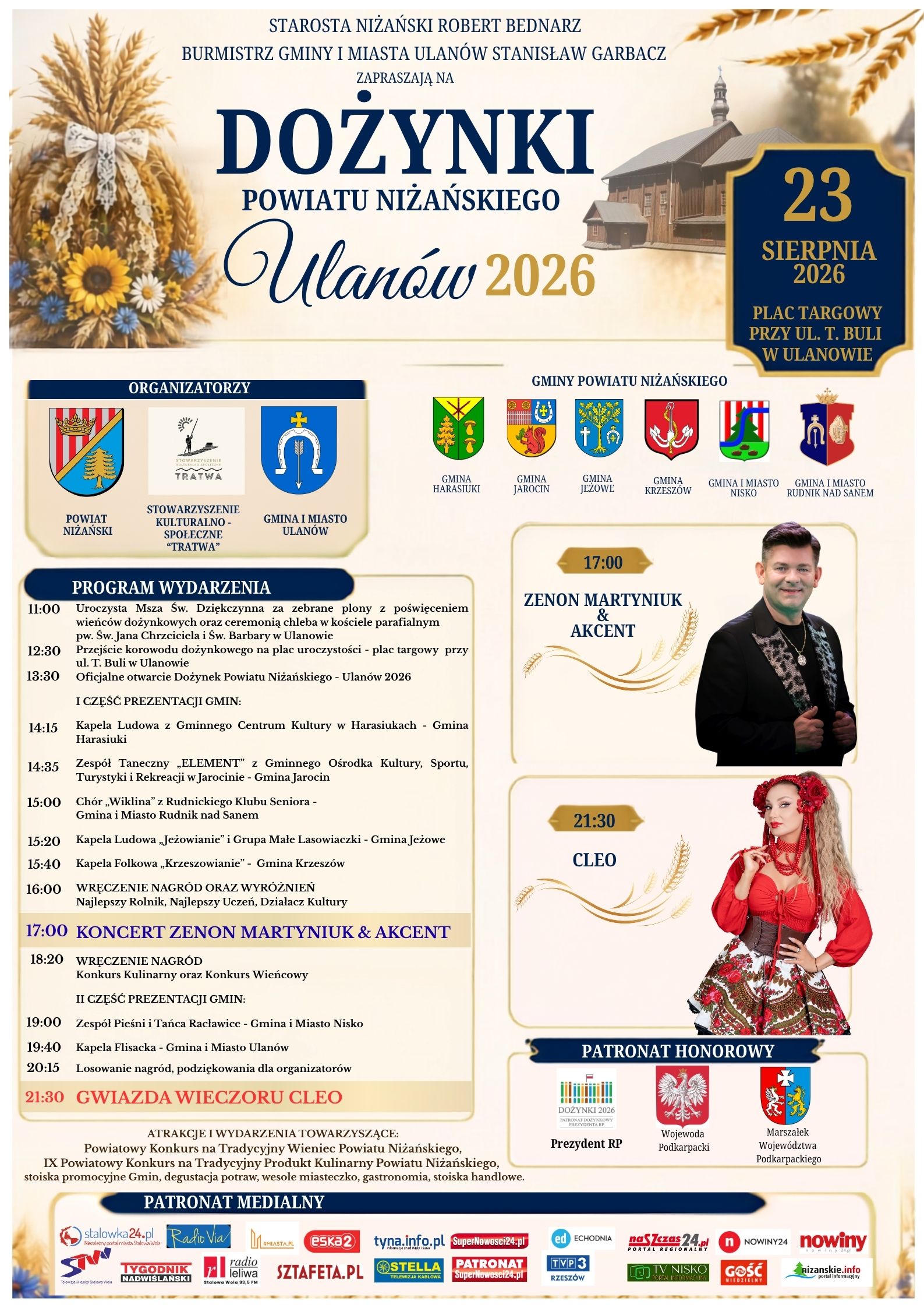 Dożynki Powiatu Niżańskiego 2026 w Ulanowie. Zapraszamy!