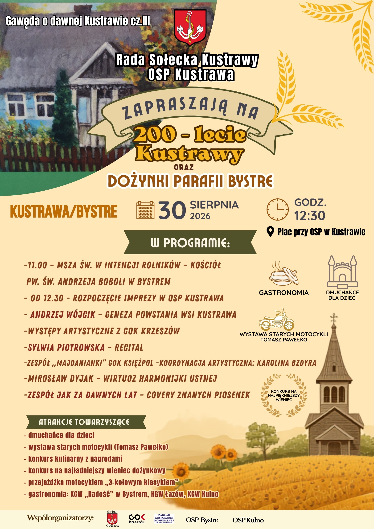 200-lecie wsi Kustrawa oraz Dożynki Parafii Bystre. Zapraszamy!