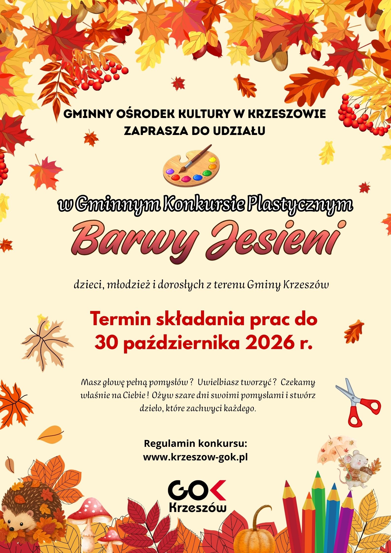 Gminny Konkurs Plastyczny ,,Barwy Jesieni”- zapraszamy do udziału!